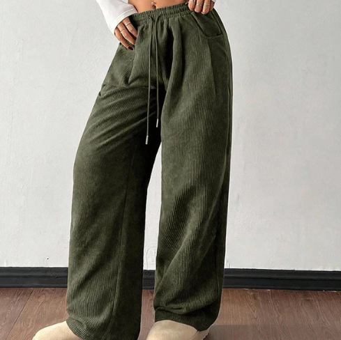 Women’s Wide Leg Corduroy Trousers with Drawstring Waist
