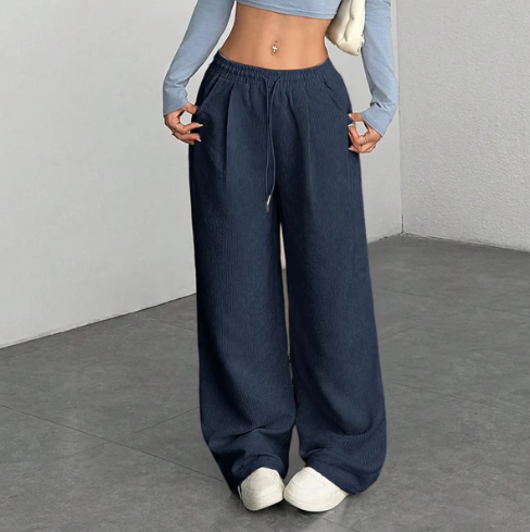 Women’s Wide Leg Corduroy Trousers with Drawstring Waist
