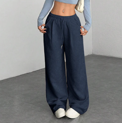 Women’s Wide Leg Corduroy Trousers with Drawstring Waist