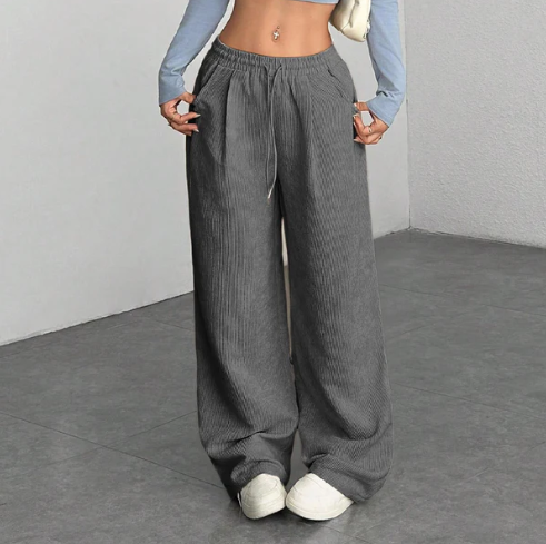 Women’s Wide Leg Corduroy Trousers with Drawstring Waist