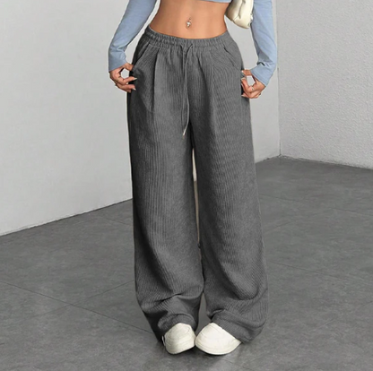 Women’s Wide Leg Corduroy Trousers with Drawstring Waist