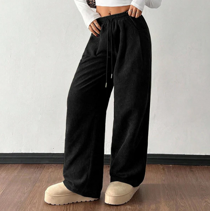 Women’s Wide Leg Corduroy Trousers with Drawstring Waist