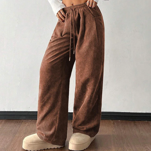 Women’s Wide Leg Corduroy Trousers with Drawstring Waist
