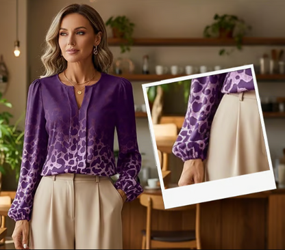 Women’s Gradient Leopard Puff Sleeve Shirt