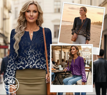 Women’s Gradient Leopard Puff Sleeve Shirt