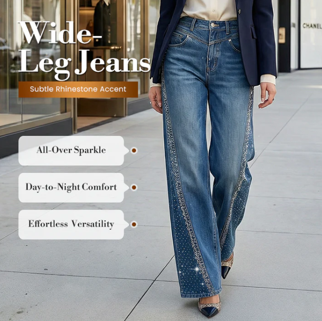 Women’s Rhinestone Detailed High Waist Wide Leg Jeans