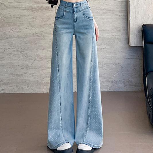 Women’s Rhinestone Detailed High Waist Wide Leg Jeans