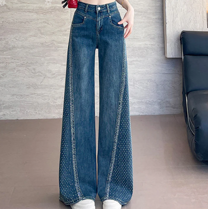 Women’s Rhinestone Detailed High Waist Wide Leg Jeans