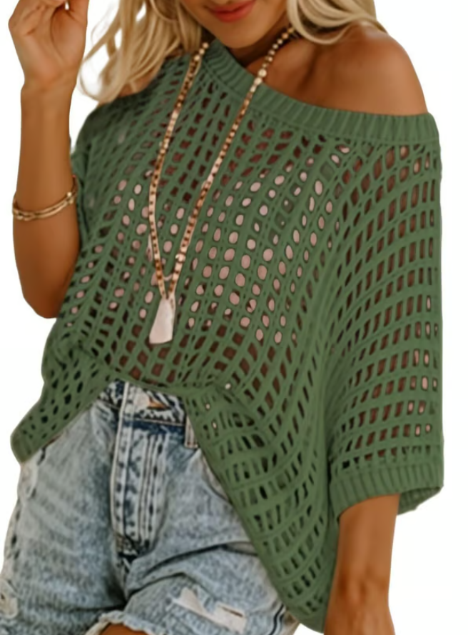 Women’s Crochet Hollow Knit Scoop Neck Short Sleeve Summer Top