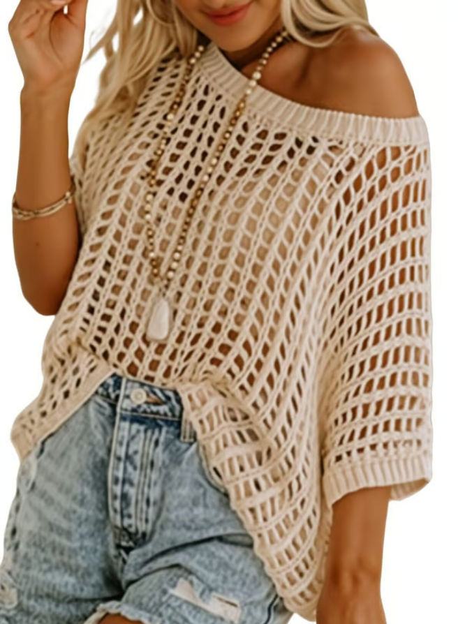 Women’s Crochet Hollow Knit Scoop Neck Short Sleeve Summer Top