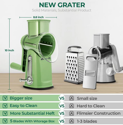 5-in-1 Rotary Vegetable Slicer & Cheese Grater With Suction Base
