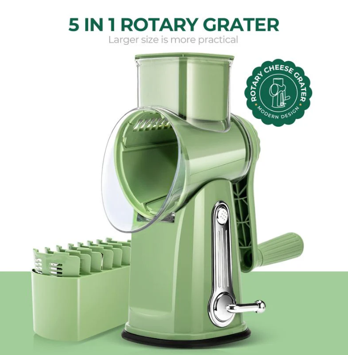 5-in-1 Rotary Vegetable Slicer & Cheese Grater With Suction Base