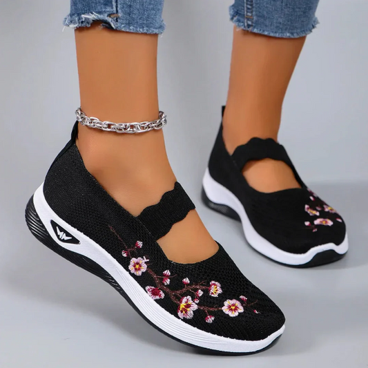 Women’s Floral Embroidered Mesh Trainers