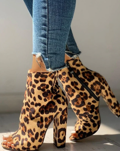 Women’s Peep-Toe Block Heel Ankle Boots