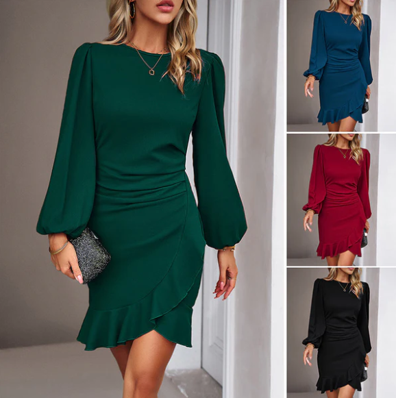 Women’s Elvaria Puff Sleeve Ruffle Hem Dress