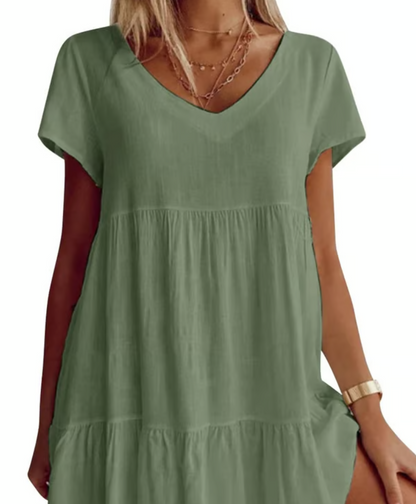 Women’s Relaxed V-Neck Short Sleeve Tiered Dress