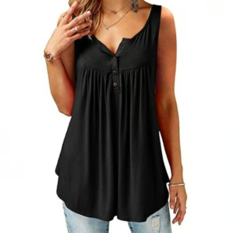 Women’s Loose Button V-Neck Sleeveless Tank Top