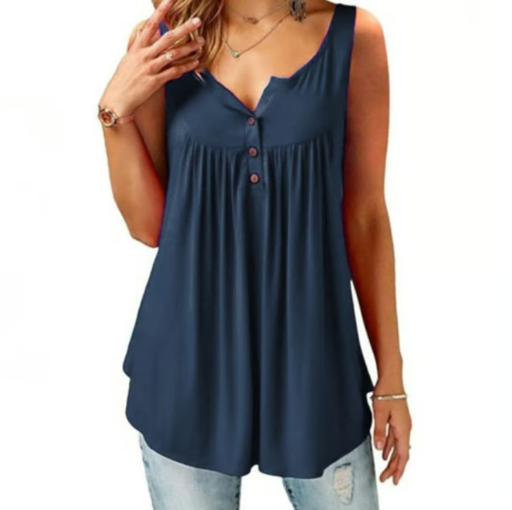 Women’s Loose Button V-Neck Sleeveless Tank Top