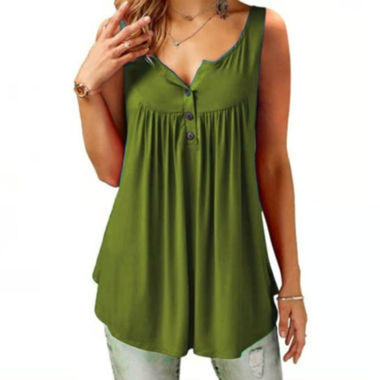 Women’s Loose Button V-Neck Sleeveless Tank Top