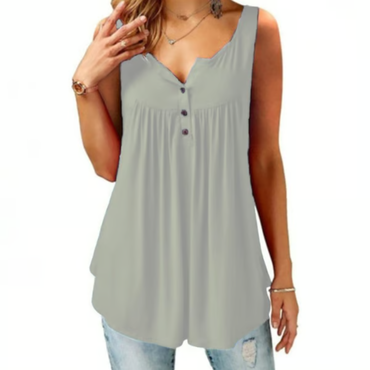 Women’s Loose Button V-Neck Sleeveless Tank Top