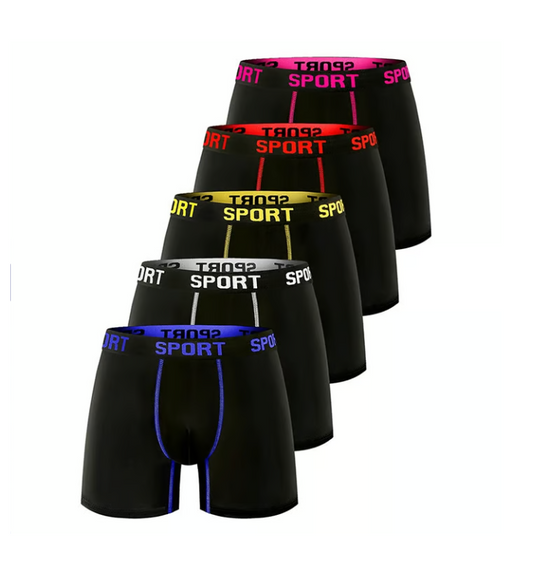 5-Pack Men's Letter Tape Boxer Briefs – Comfortable Breathable Underwear for Daily Wear