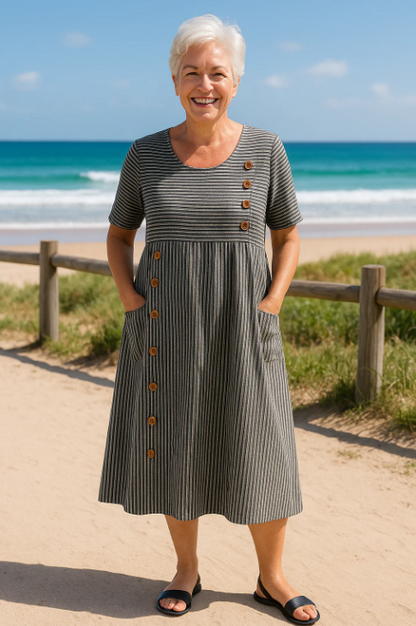 Women’s Striped A-Line Midi Button Dress