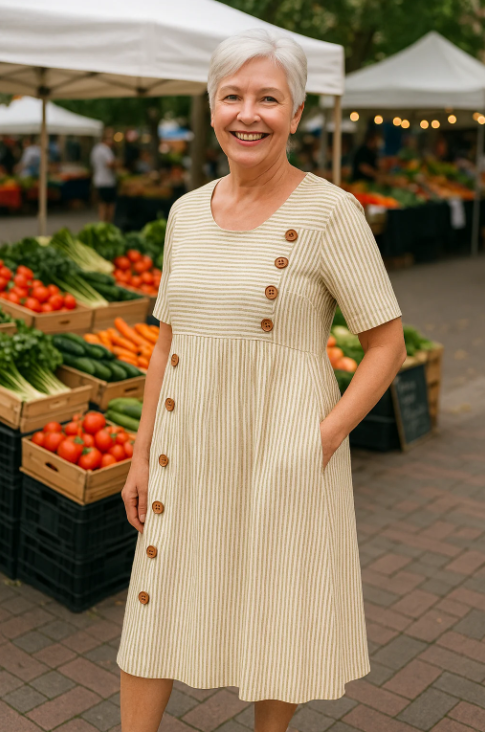 Women’s Striped A-Line Midi Button Dress
