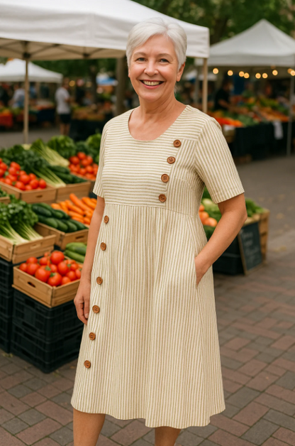 Women’s Striped A-Line Midi Button Dress