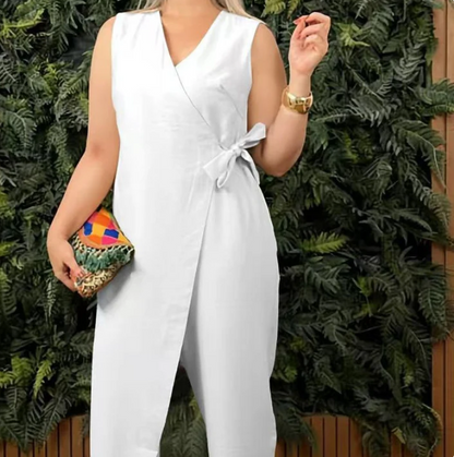 Women’s Sleeveless V-Neck Wrap Jumpsuit
