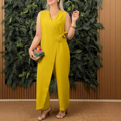 Women’s Sleeveless V-Neck Wrap Jumpsuit