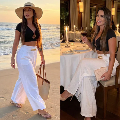 Women’s High-Waist Wide-Leg Trousers with Belt Detail