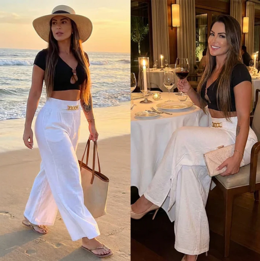 Women’s High-Waist Wide-Leg Trousers with Belt Detail