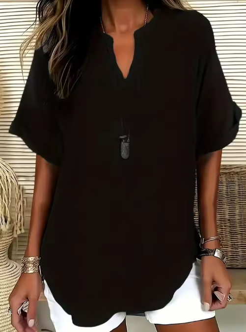 Women’s Relaxed Fit V-Neck Short Sleeve Blouse