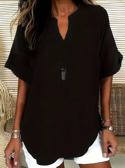 Women’s Relaxed Fit V-Neck Short Sleeve Blouse