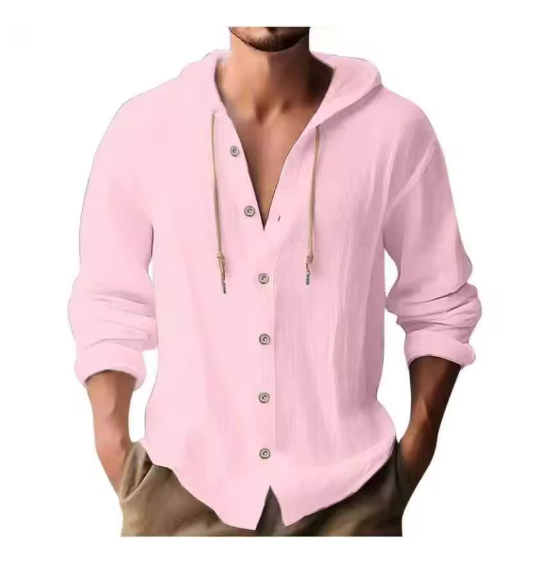 Men’s Lightweight Linen Hooded Button Shirt