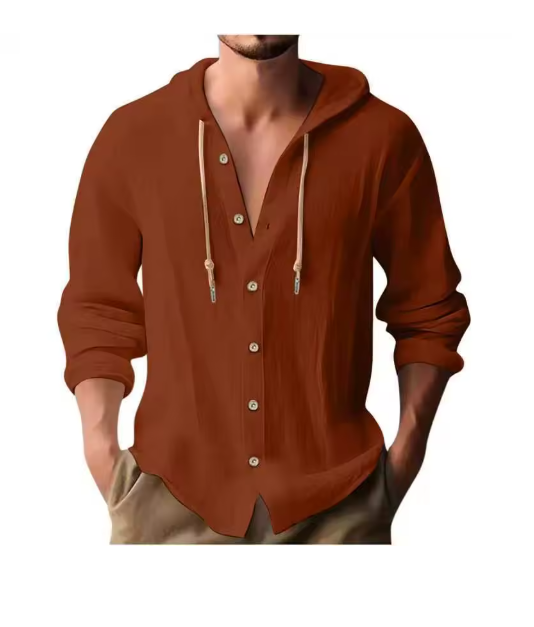 Men’s Lightweight Linen Hooded Button Shirt