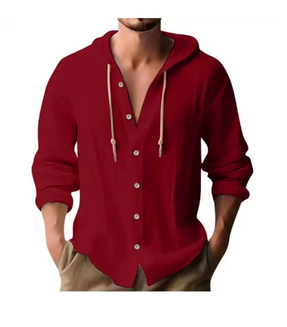 Men’s Lightweight Linen Hooded Button Shirt