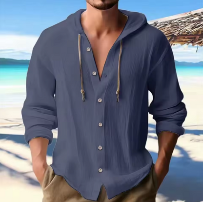 Men’s Lightweight Linen Hooded Button Shirt