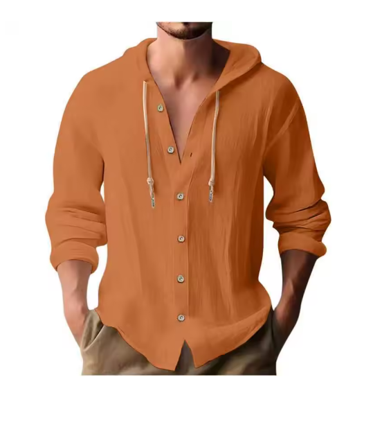 Men’s Lightweight Linen Hooded Button Shirt