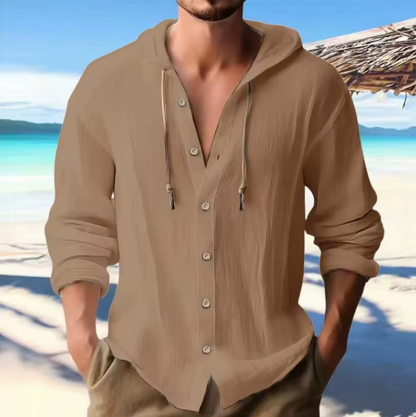 Men’s Lightweight Linen Hooded Button Shirt