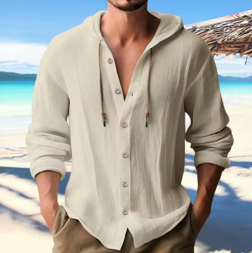 Men’s Lightweight Linen Hooded Button Shirt