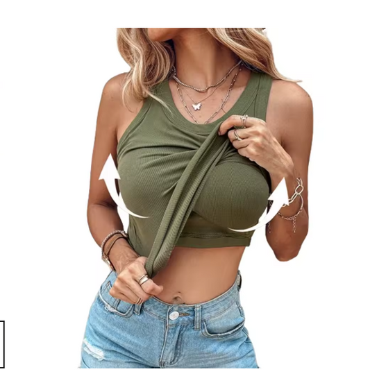 Women’s Ribbed Tank Top with Built-In Bra