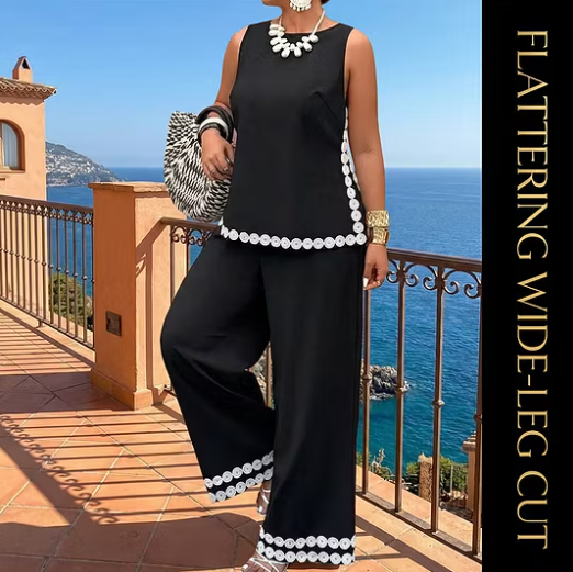 Women's Sleeveless Top and Wide-Leg Trouser Set