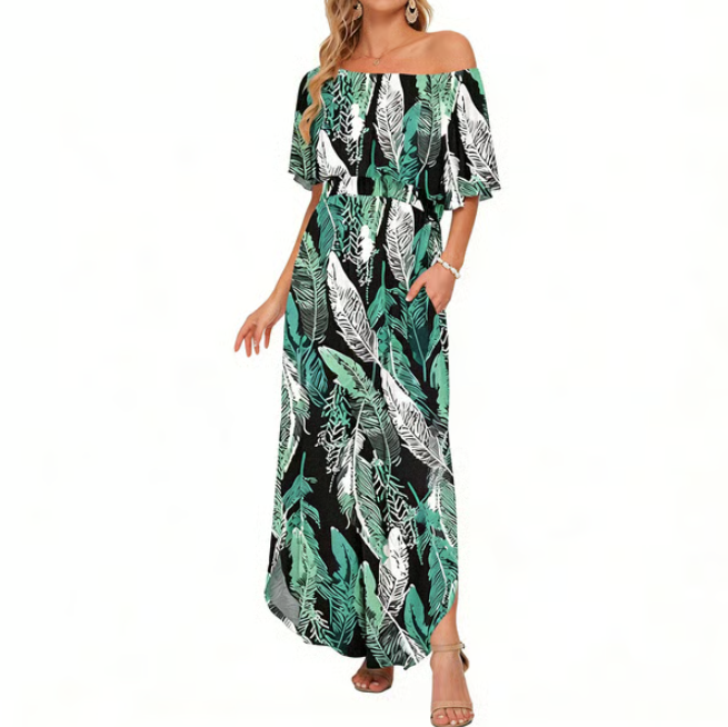 Women's Off-Shoulder Ruffle Maxi Dress