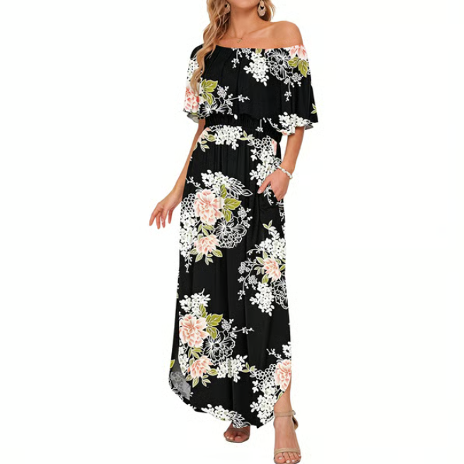 Women's Off-Shoulder Ruffle Maxi Dress