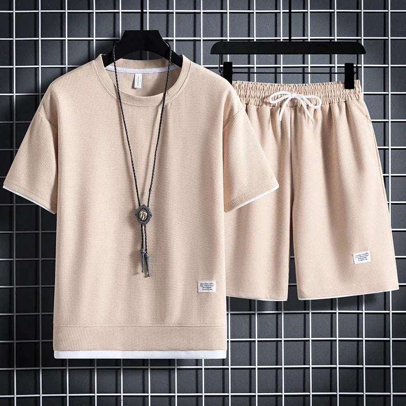 Men’s Textured T-Shirt and Shorts Set