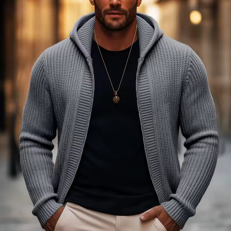 Men’s Hooded Zip-Up Knitted Cardigan