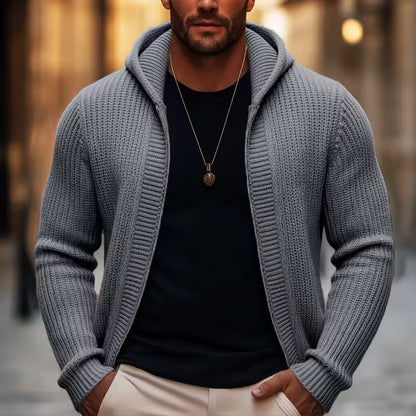 Men’s Hooded Zip-Up Knitted Cardigan