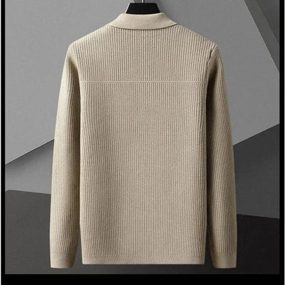 Men’s Textured Knit Cardigan with Polo Collar