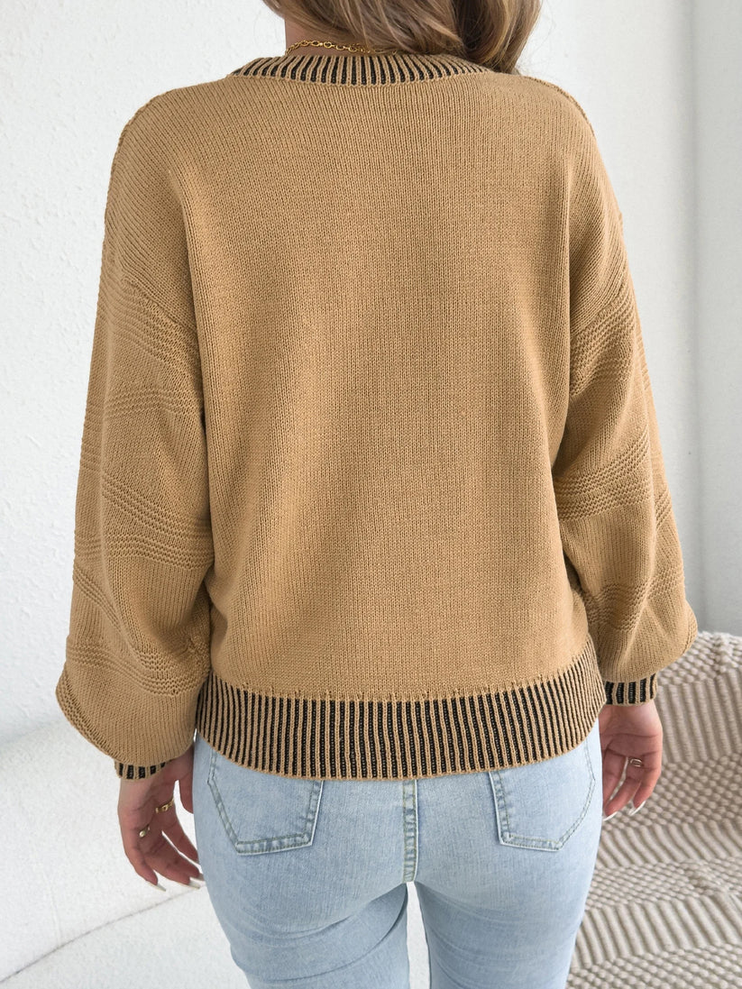 Women’s Contrast-Cuff Textured Knit Jumper